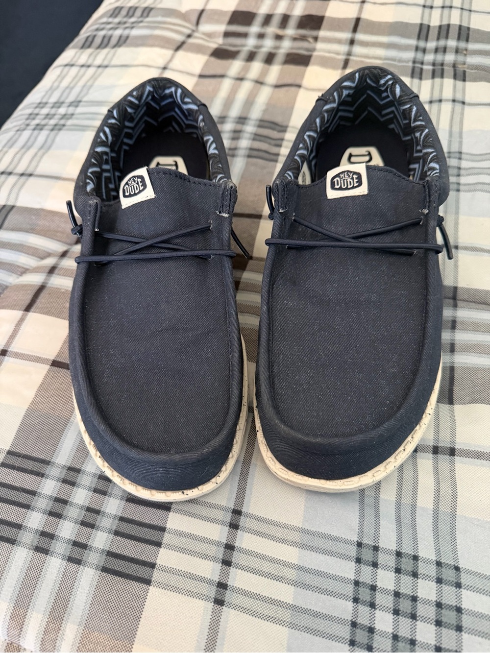 Hey Dude Dark Navy Canvas Slip-Ons with Patterned Lining
